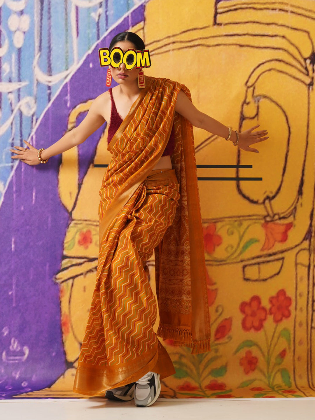Tikhi Imli Leheriya Zari Jute Silk Ready to Wear Saree | Swadesiicart