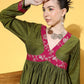 InWeave Women's Olive Pink Brocade Mughal Shaan Kurta Palazzo Set - Swadesiicart