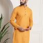 Sojanya Men Mustard Yellow Dobby Self-Checked Straight Kurta | Swadesiicart