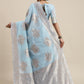 Saree Mall Turquoise Blue Floral Linen Blend Banarasi Saree | Swadesiicart