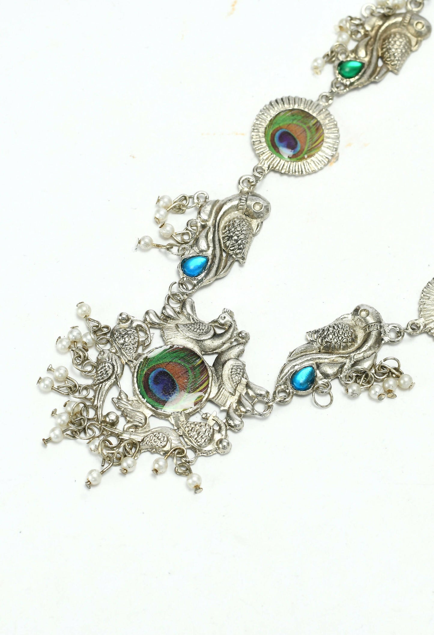 Mominos Fashion Johar Kamal Oxidised Silver-Plated Brass Finish Long Necklace For Women (Silver) | Swadesiicart