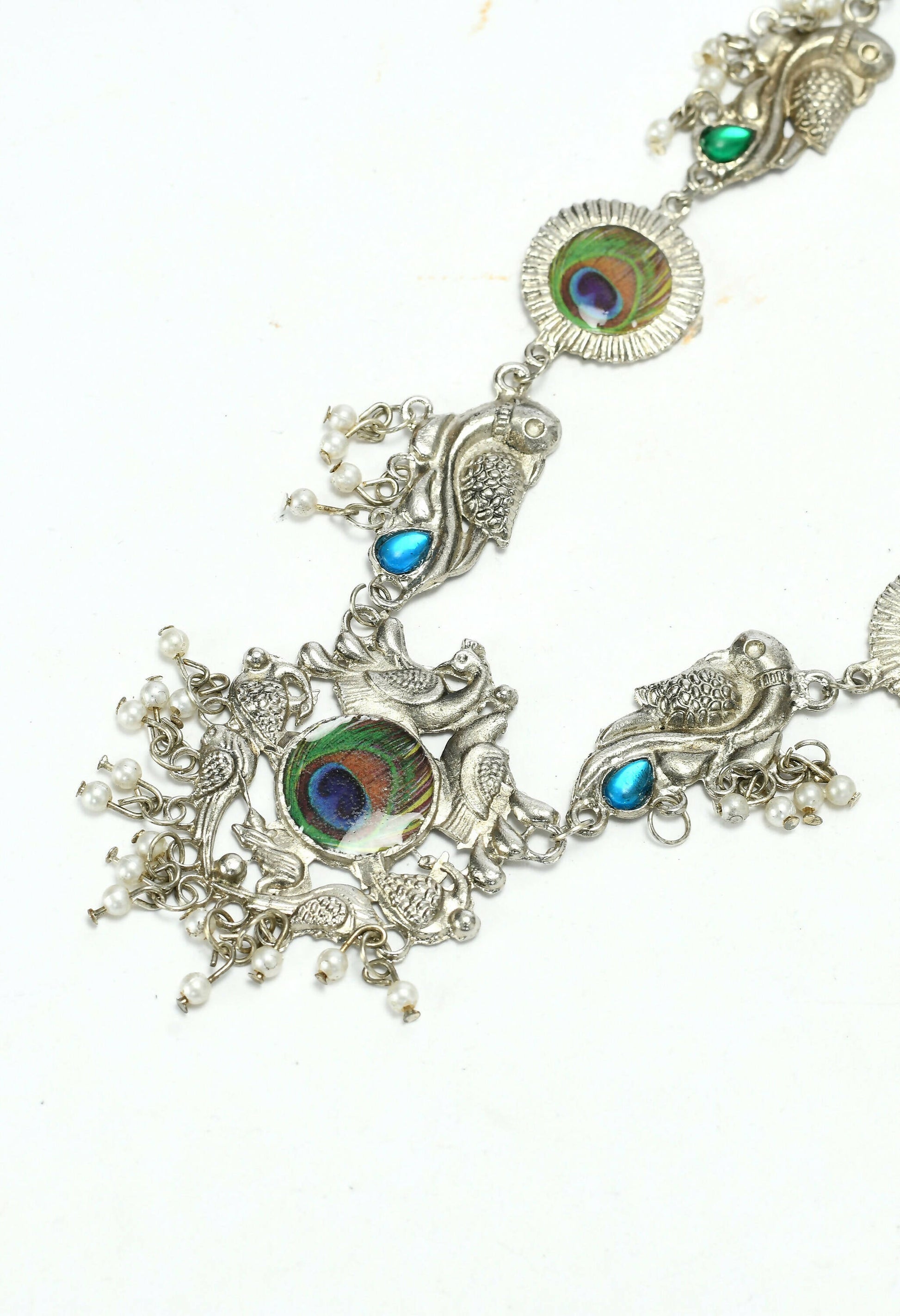 Mominos Fashion Johar Kamal Oxidised Silver-Plated Brass Finish Long Necklace For Women (Silver) | Swadesiicart