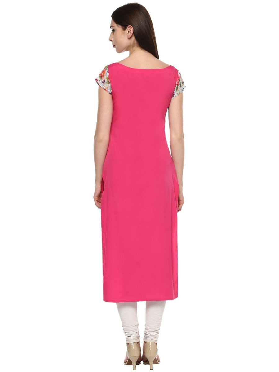 Ahalyaa Women's Pink Chanderi Printed Kurta | Swadesiicart