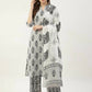 FIORRA Women's White Cotton Straight Kurta Pant With Dupatta - Swadesiicart