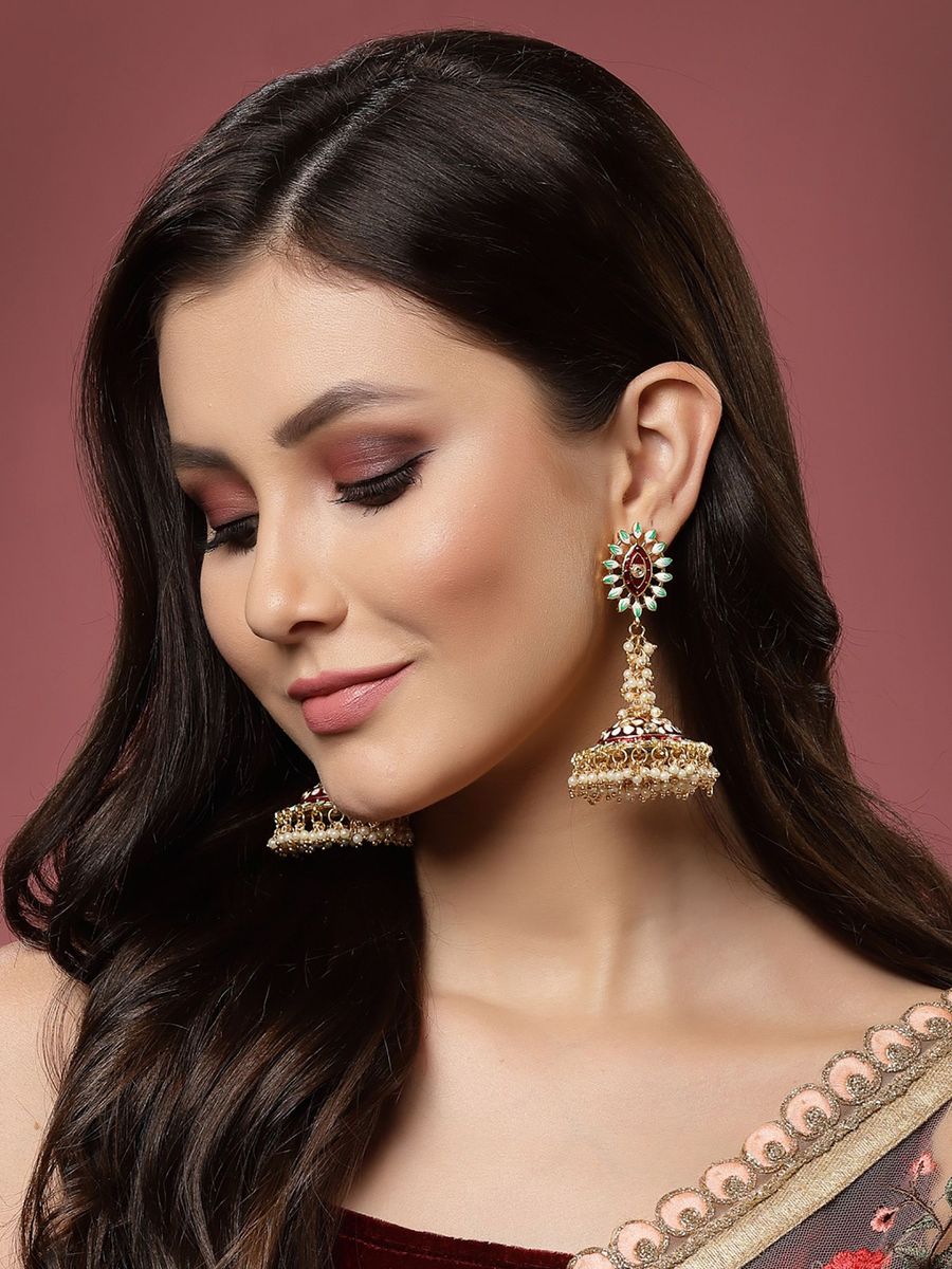 Stylish Partywear Maroon Meenakari Earrings for Womens by House of Ree | Swadesiicart