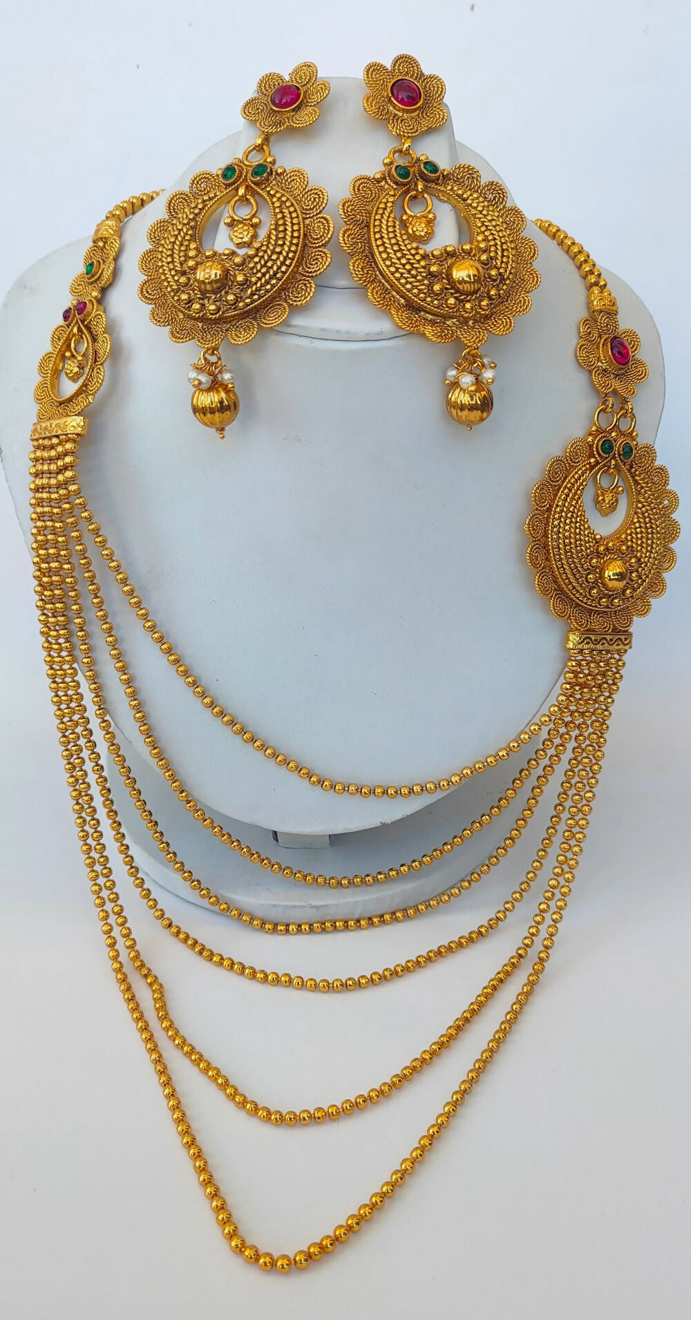 Multicolor Kemp layer mugappu Necklace Set - Swadesiicart
