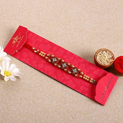 Ethnic American Diamond Rakhi and Kaju Katli Box Combo | Swadesiicart