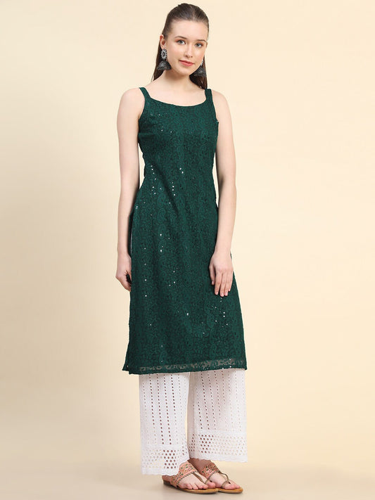 Kalini Women Paisley Embroiderd Chikankari Sequinned Georgette Kurta | Swadesiicart