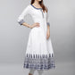 Vishudh Women White & Navy Blue Printed Anarkali Kurta - Swadesiicart