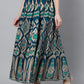Jaipur Kurti Women Turquoise Blue & Gold-Coloured Printed Maxi-Length Skirt | Swadesiicart