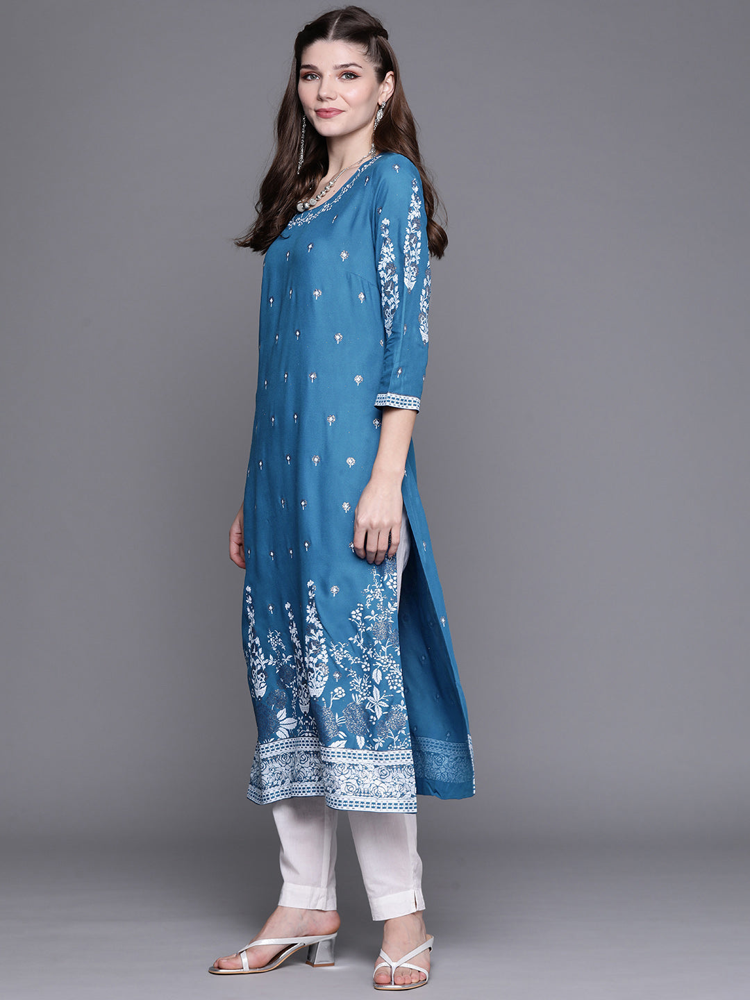 Biba Women Blue & White Ethnic Motifs Printed Assorted Kurta - Swadesiicart