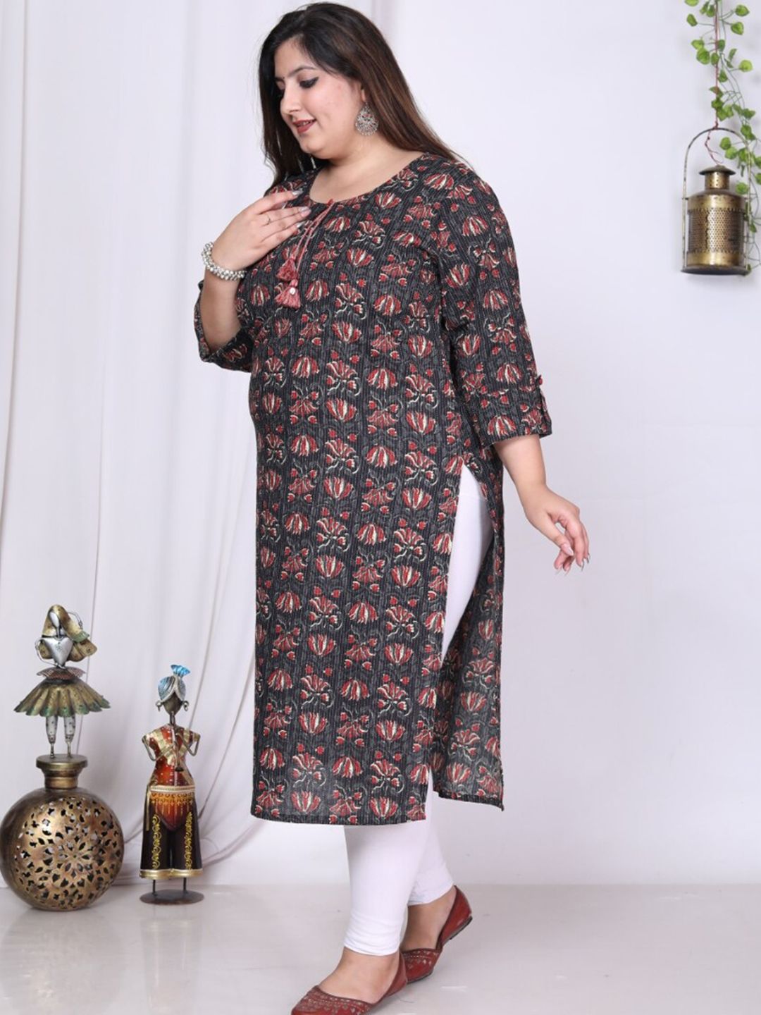 Swasti Plus Size Floral Printed Cotton Straight Kurta - Swadesiicart