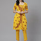 ADA Women Yellow & Maroon Paisley Chikankari Embroidered Sustainable Handloom Kurta with Trousers | Swadesiicart