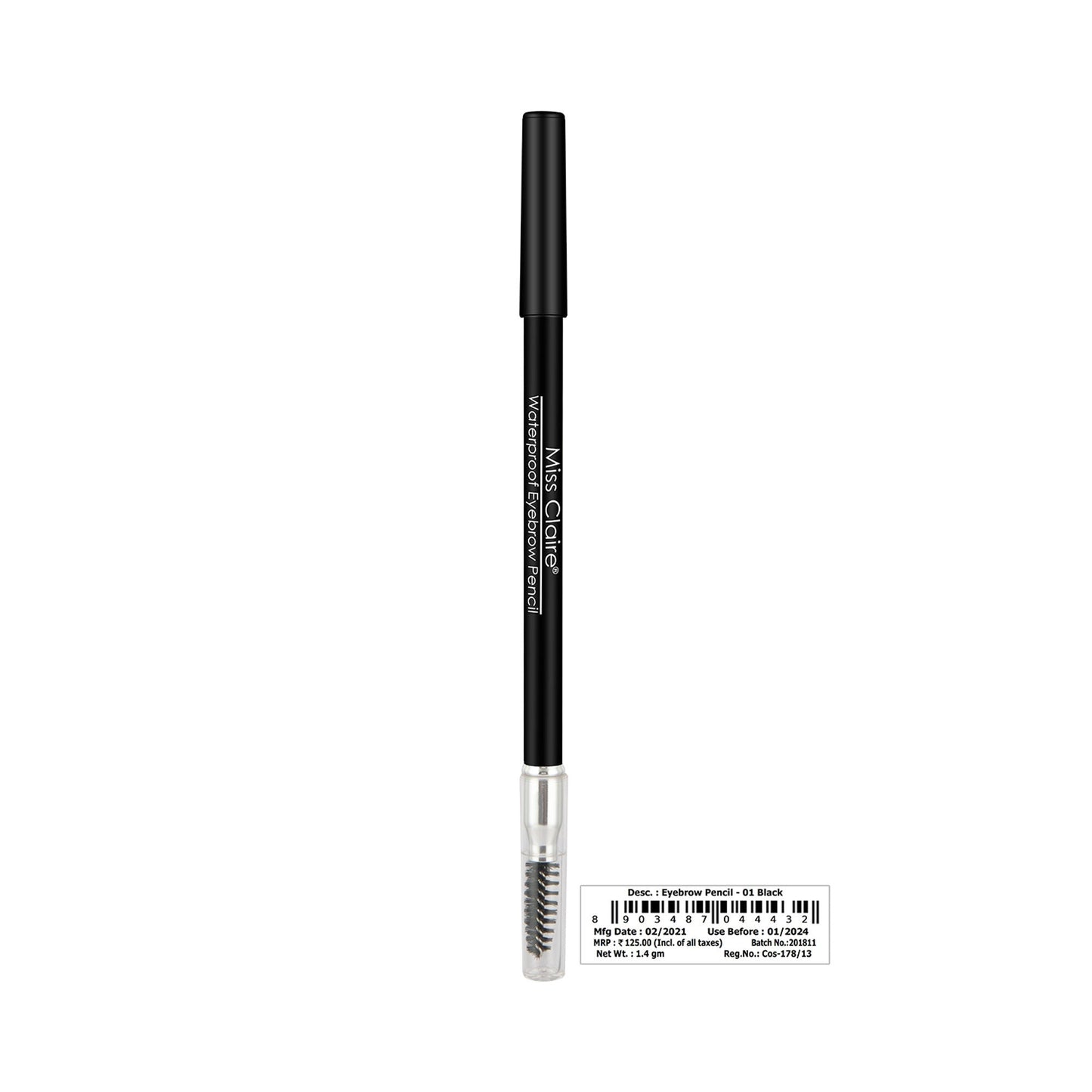 Miss Claire Waterproof Eyebrow Pencil With Mascara Brush - 01 Black | Swadesiicart