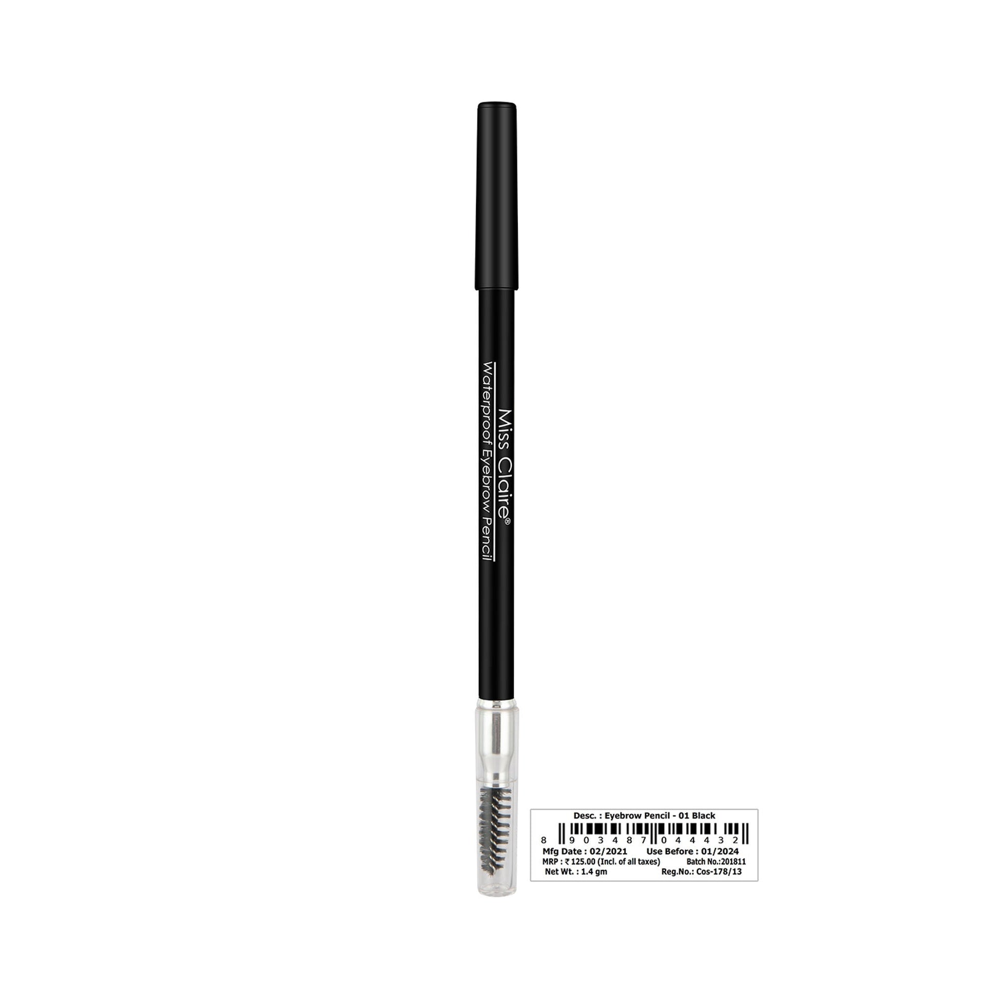 Miss Claire Waterproof Eyebrow Pencil With Mascara Brush - 01 Black | Swadesiicart