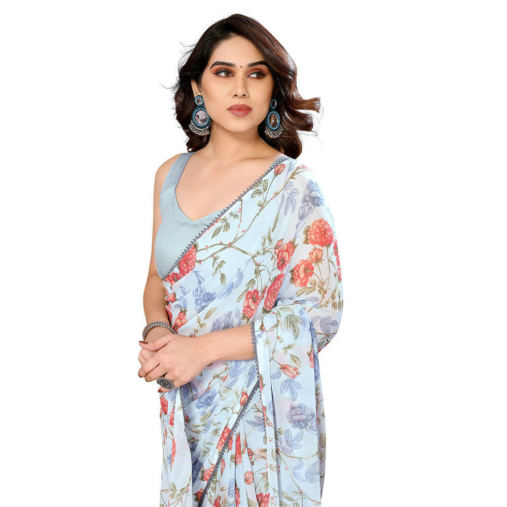 Women's Partywear Designer Sky blue Georgette Fancy Saree - Satrangi | Swadesiicart