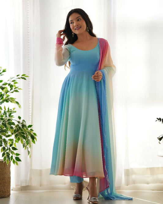Joban Fashion Sky Kurta Set Georgette Sequence Embroidery Work - Swadesiicart