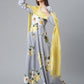 Ahalyaa Rayon Grey Digital Print Kurta With Dupatta Set | Swadesiicart