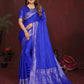 Anaita R Blue Zari Weaving Work Satin Silk Saree With Blouse