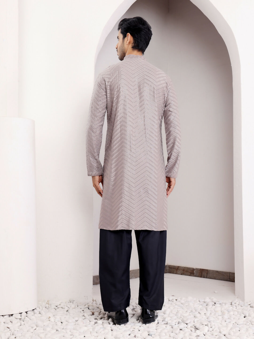 Grey Viscose Designer Chikankari Embroidery Work Men's Kurta - Mahotsav | Swadesiicart