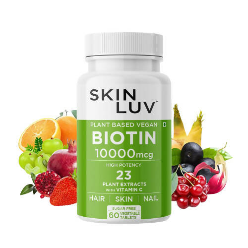SkinLuv Plant Based Vegan Biotin 10000mcg Sugar Free Veg Tablet | Swadesiicart