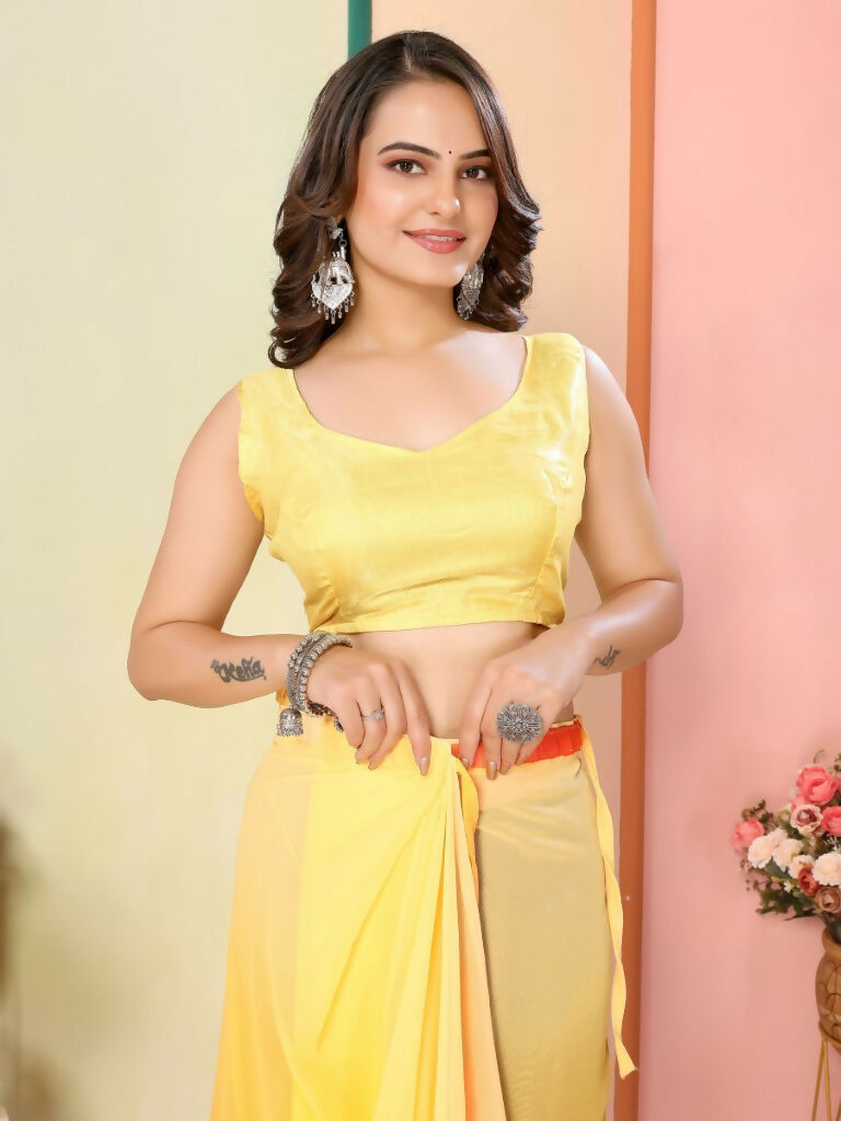 Yellow Georgette Pedding Color Printed Ready To Wear Saree - Aalaya | Swadesiicart