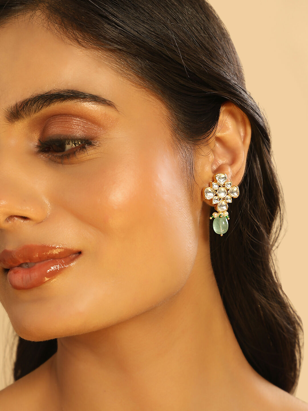 Nuyug 22K Gold Plated Kundan Paradise Green Studs | Swadesiicart