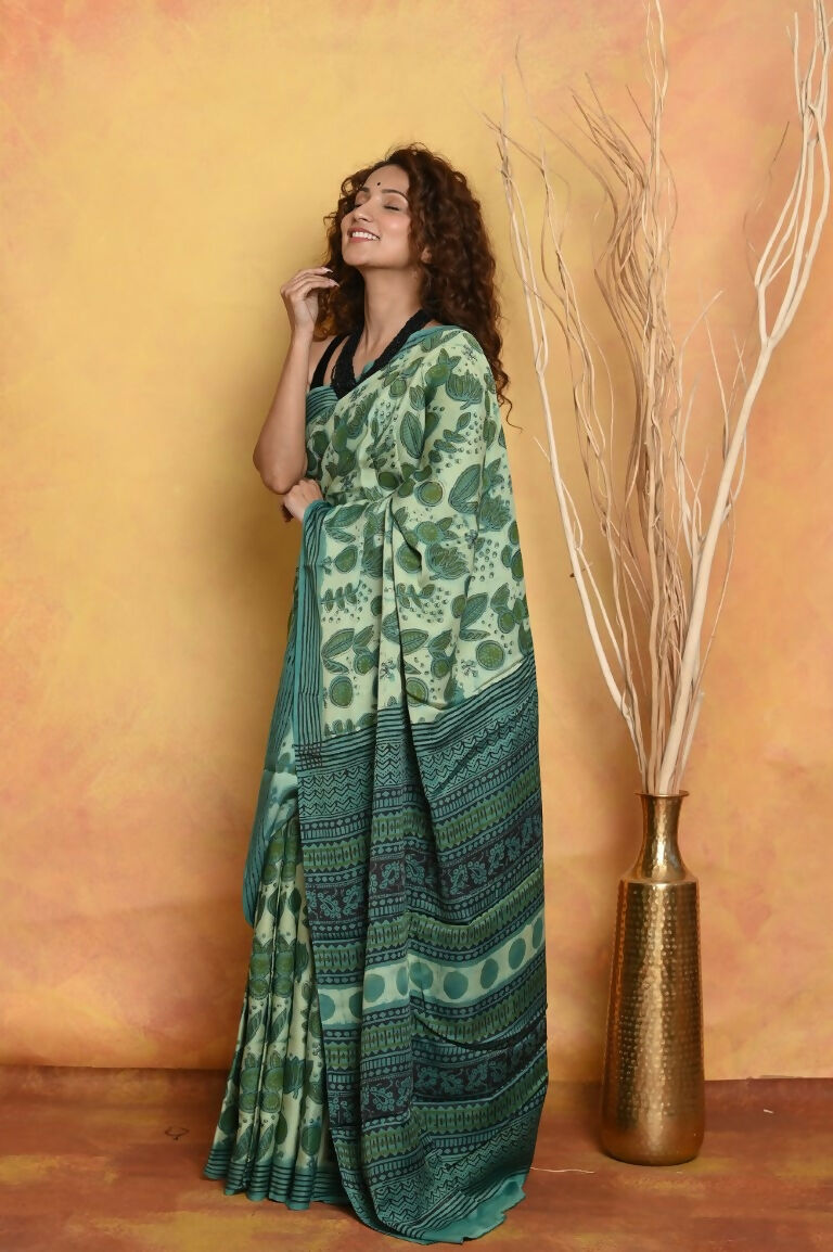 Very Much Indian Designer Modal Silk Saree With With Beautiful Floral Print - Sea Green | Swadesiicart