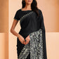Black Satin Crepe Silk Sequence Embroidered Saree With Unstitched Blouse - Mohmanthan Yavanika
