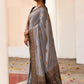 Joban Fashion Grey Crepe Chiffon Pure Handloom Banarasi Silk Saree | Swadesiicart