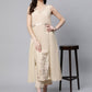 Ahalyaa Women Beige Pure Cotton Printed Floral Kurta With Trousers | Swadesiicart