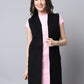 Even Apparels Black Polywool Open Front Corduroy Women's Long Coat | Swadesiicart