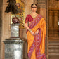 Orange Banarasi Weaving, Ultra Aqua Finish, Zari Work Banarasi Silk Saree - Rath Kunti - Swadesiicart