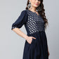 Ahalyaa Women Navy Blue Rayon Silver Foil Print Tunic | Swadesiicart