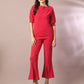 Myshka Women's Pink Solid Boat Neck Party Top With Trousers Co-ord set - Swadesiicart
