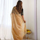 Attrctive Looking Gold Jari, Sequance Embroidery Work Twill Net Party Wear Saree - Gold