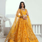 Aastha Fashion Yellow Butterfly Net Tone To Tone Cotton Thread Work And Sequence Work Embroidery Wedding Wear Lehenga Choli