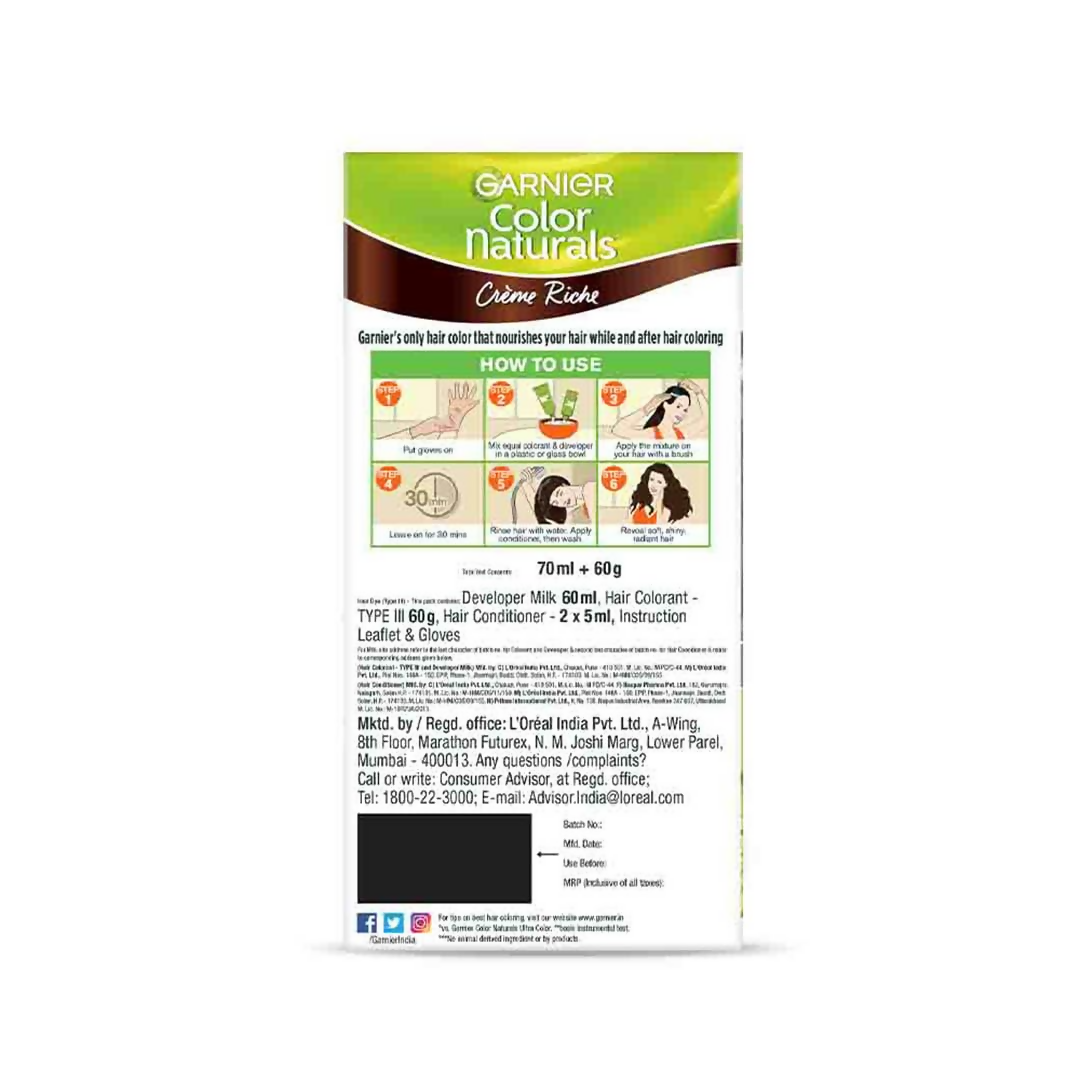 Garnier Color Naturals Creme Riche Hair Color - Shade 5.32 Caramel Brown - Swadesiicart