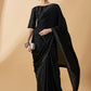 Black Satin Solid Sequence Work Saree with Stitched Blouse - Dharavi