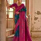 Vishnu Weaves Women's Blue Banarasi Silk Kalamkari Zari Woven Saree with Blouse - Swadesiicart