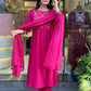 The52 Pink Women's Gorgeous Chanderi Fabric Embroidered Work Straight Kurta Pant and Dupatta Set - Swadesiicart