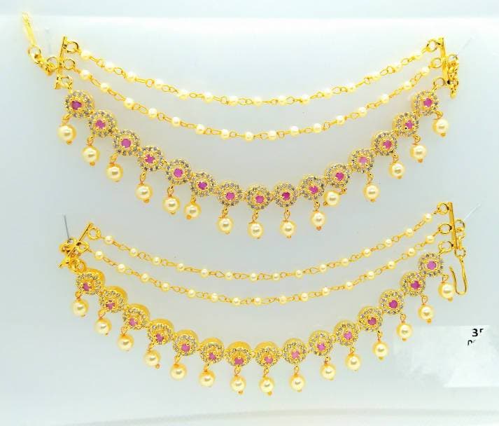 Ad Ruby Bridal Ear side chain Pair | Swadesiicart