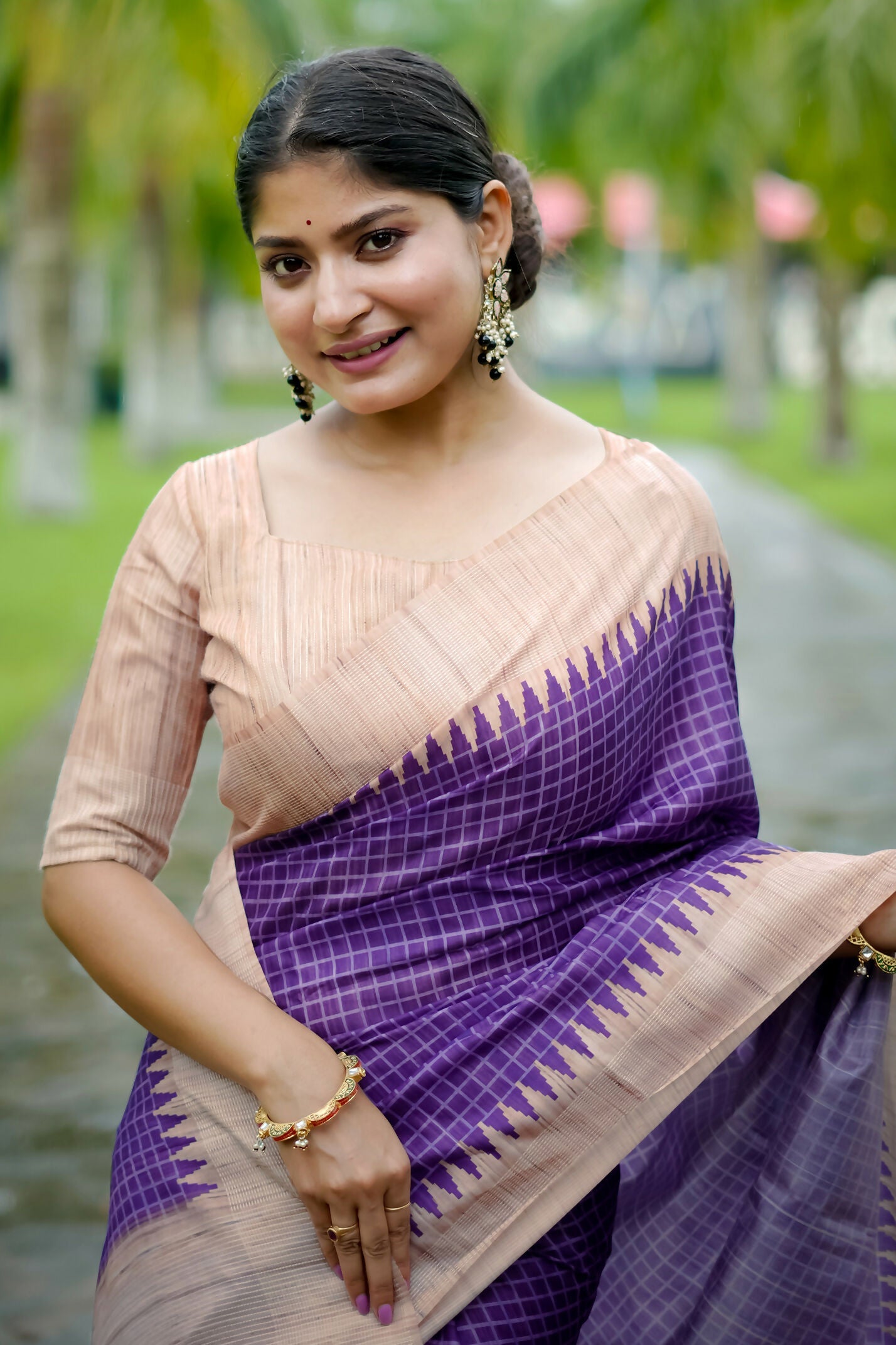 Vishnu Weaves Women's Purple Tussar Silk Woven Saree with Blouse - Swadesiicart