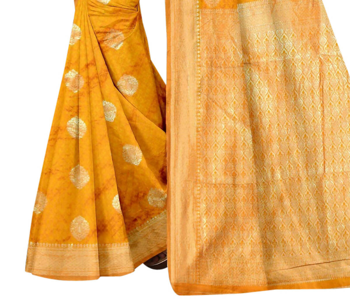 Vamika Weaving Banarasi Jacquard Mustard Saree | Swadesiicart
