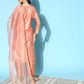 Ahalyaa Women's Peach Colour Poly Silk Printed Kurta Pant Set With Dupatta | Swadesiicart