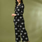 Myshka Women's Black Printed Polo Collar Party Top With Trousers Co-ord set - Swadesiicart