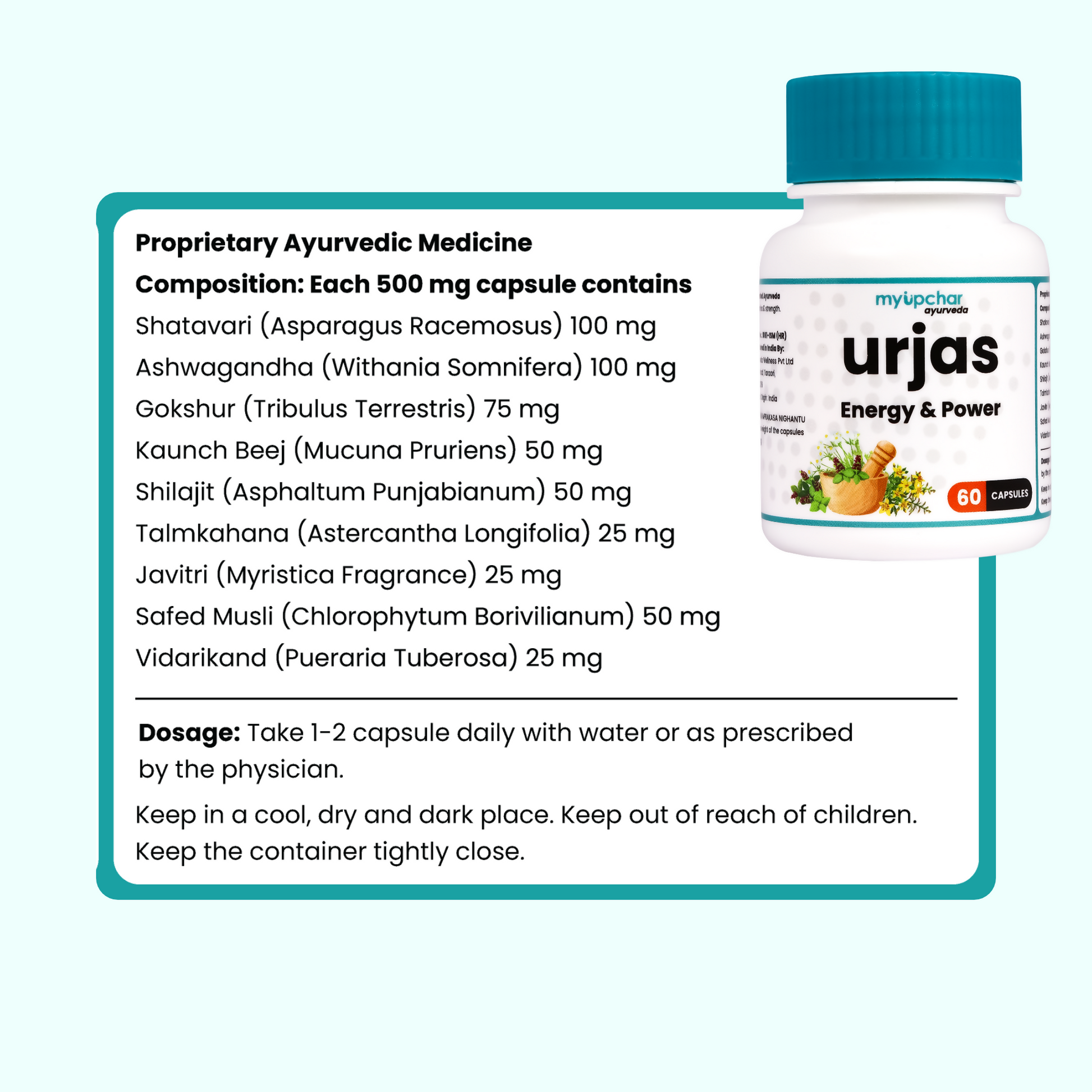 myUpchar Ayurveda Urjas Energy & Power Capsules For Men | Swadesiicart