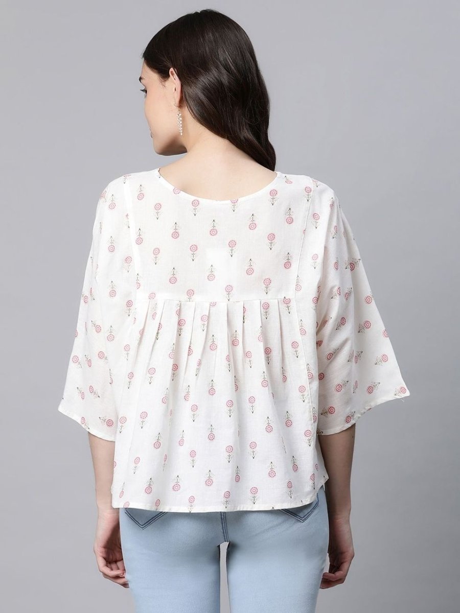 Ahalyaa Off White Pure Cotton Floral Printed Tunic | Swadesiicart