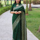 Vishnu Weaves Women's Green Handloom Raw Silk Woven Border Saree with Unstitched Blouse - Swadesiicart