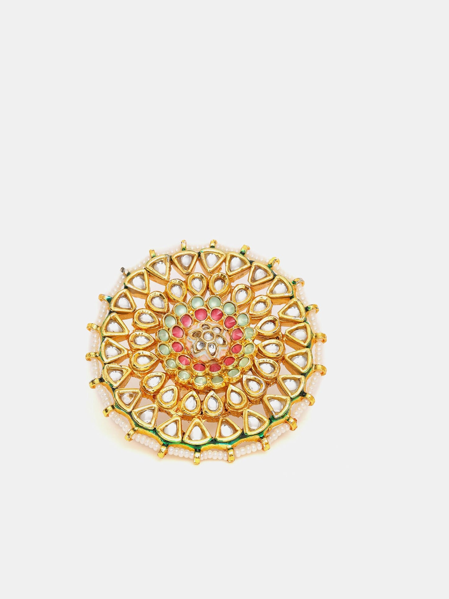 Ruby Raang Gold Polished Multi-Color Maharani Cocktail Ring | Swadesiicart